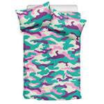 Pastel Teal And Purple Camouflage Print Duvet Cover Bedding Set