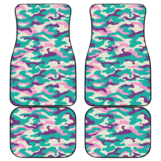 Pastel Teal And Purple Camouflage Print Front and Back Car Floor Mats