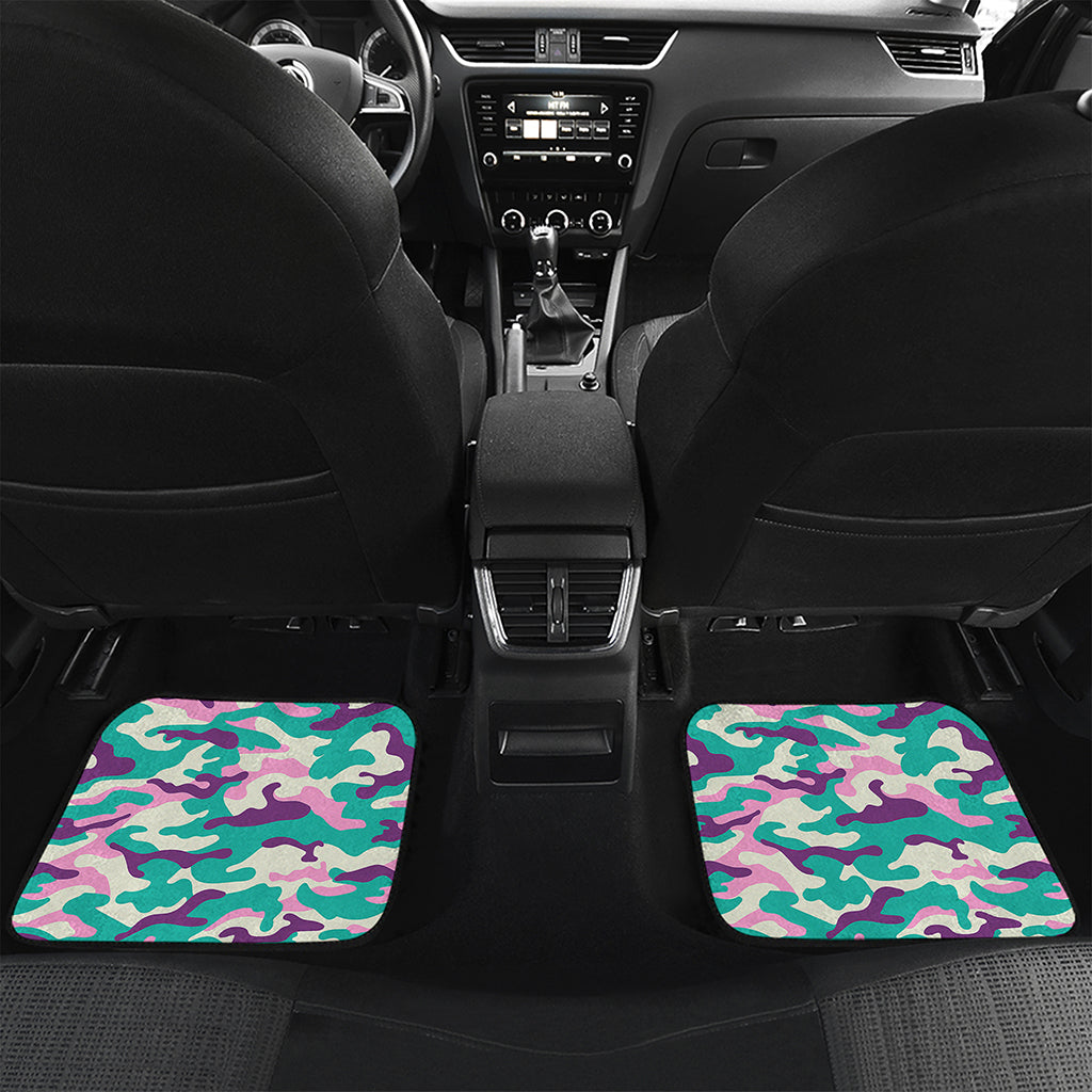 Pastel Teal And Purple Camouflage Print Front and Back Car Floor Mats