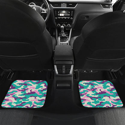 Pastel Teal And Purple Camouflage Print Front and Back Car Floor Mats