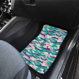 Pastel Teal And Purple Camouflage Print Front and Back Car Floor Mats