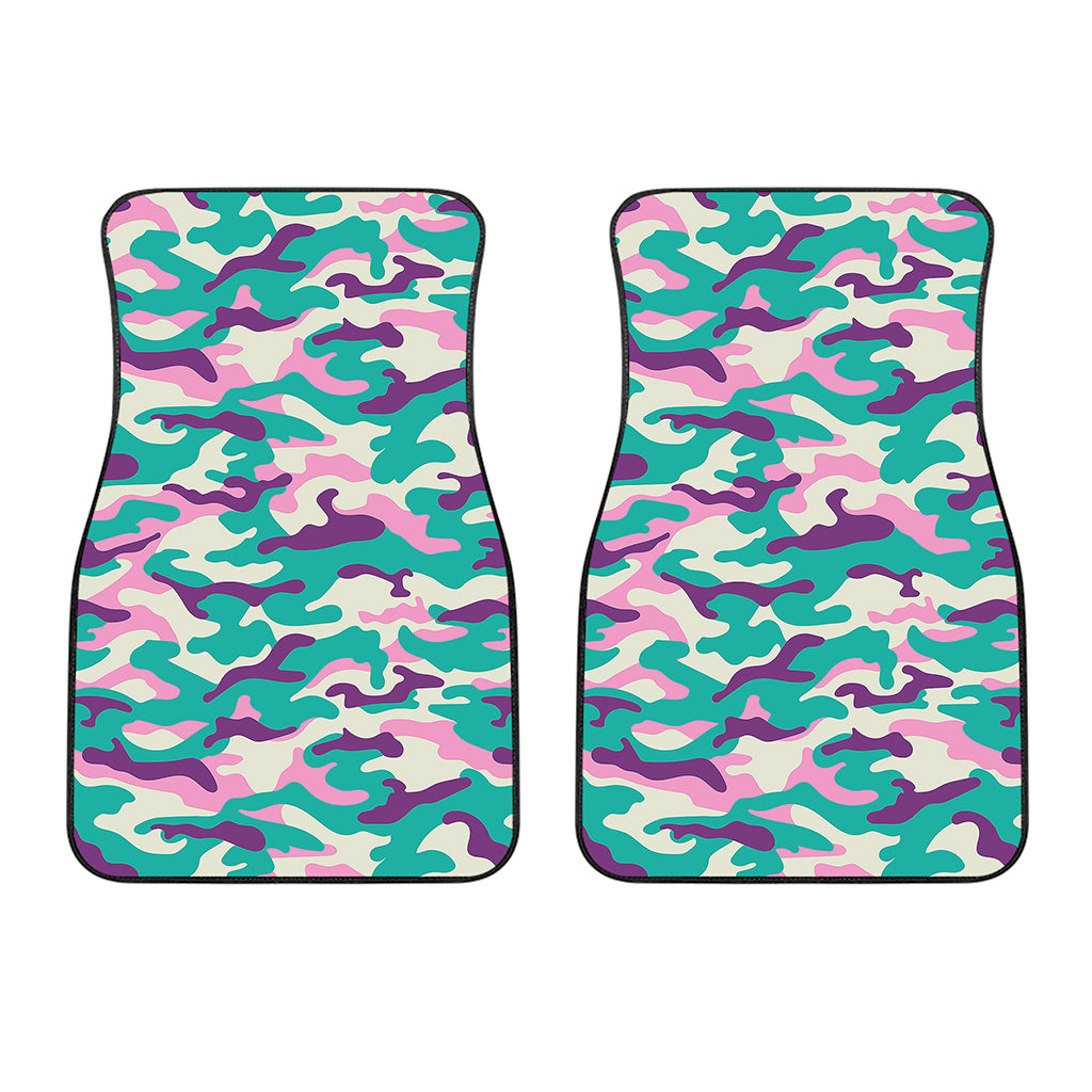 Pastel Teal And Purple Camouflage Print Front Car Floor Mats