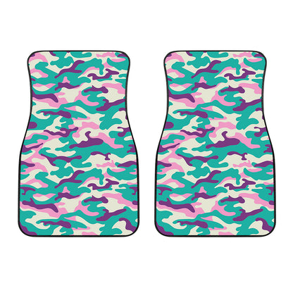 Pastel Teal And Purple Camouflage Print Front Car Floor Mats