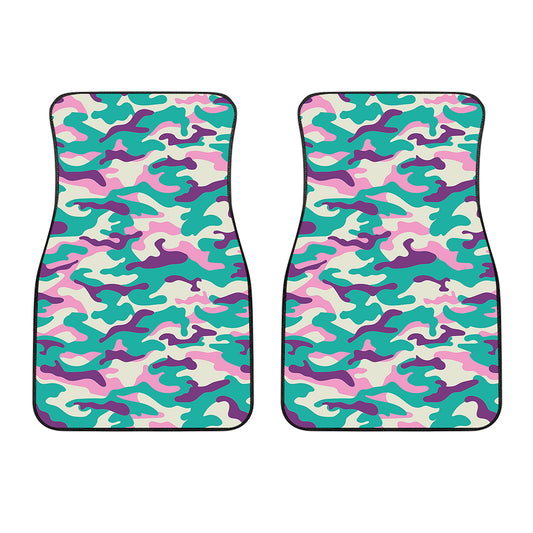 Pastel Teal And Purple Camouflage Print Front Car Floor Mats