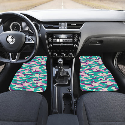 Pastel Teal And Purple Camouflage Print Front Car Floor Mats