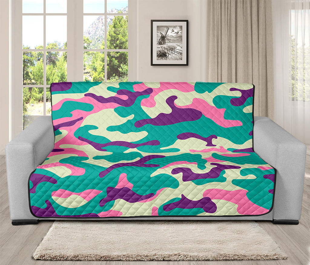 Pastel Teal And Purple Camouflage Print Futon Protector