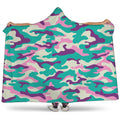 Pastel Teal And Purple Camouflage Print Hooded Blanket