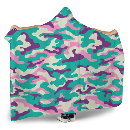 Pastel Teal And Purple Camouflage Print Hooded Blanket