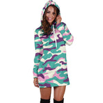 Pastel Teal And Purple Camouflage Print Hoodie Dress GearFrost