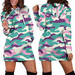 Pastel Teal And Purple Camouflage Print Hoodie Dress GearFrost