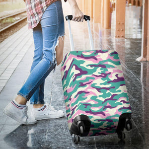 Pastel Teal And Purple Camouflage Print Luggage Cover GearFrost