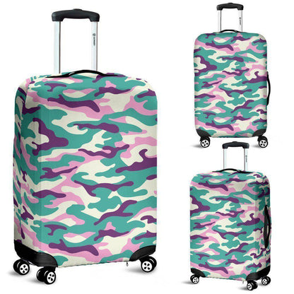 Pastel Teal And Purple Camouflage Print Luggage Cover GearFrost