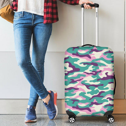 Pastel Teal And Purple Camouflage Print Luggage Cover GearFrost