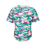 Pastel Teal And Purple Camouflage Print Men's Baseball Jersey