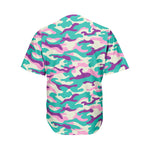 Pastel Teal And Purple Camouflage Print Men's Baseball Jersey