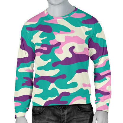 Pastel Teal And Purple Camouflage Print Men's Crewneck Sweatshirt GearFrost