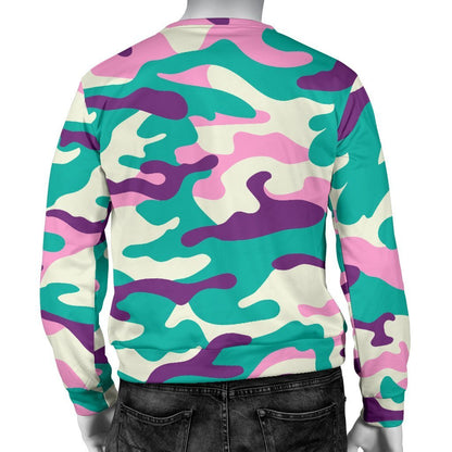 Pastel Teal And Purple Camouflage Print Men's Crewneck Sweatshirt GearFrost