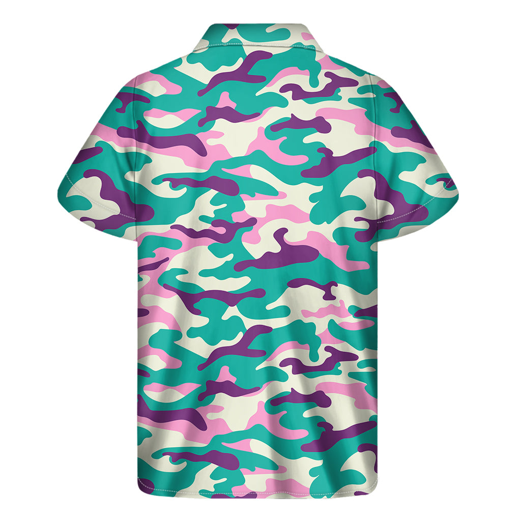 Pastel Teal And Purple Camouflage Print Men's Short Sleeve Shirt