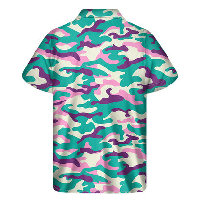 Pastel Teal And Purple Camouflage Print Men's Short Sleeve Shirt