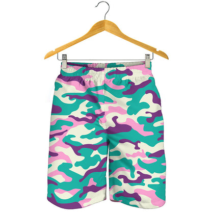 Pastel Teal And Purple Camouflage Print Men's Shorts