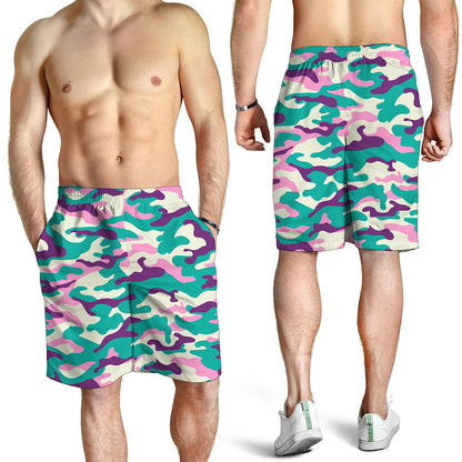 Pastel Teal And Purple Camouflage Print Men's Shorts