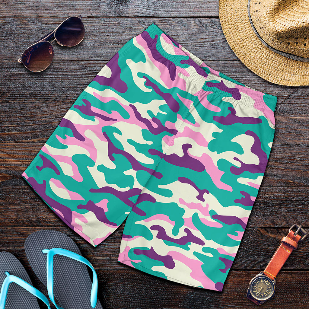 Pastel Teal And Purple Camouflage Print Men's Shorts