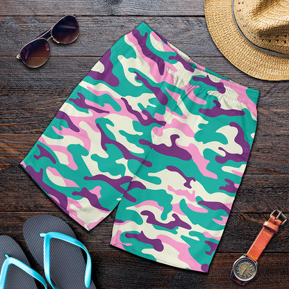 Pastel Teal And Purple Camouflage Print Men's Shorts