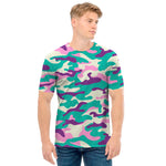 Pastel Teal And Purple Camouflage Print Men's T-Shirt