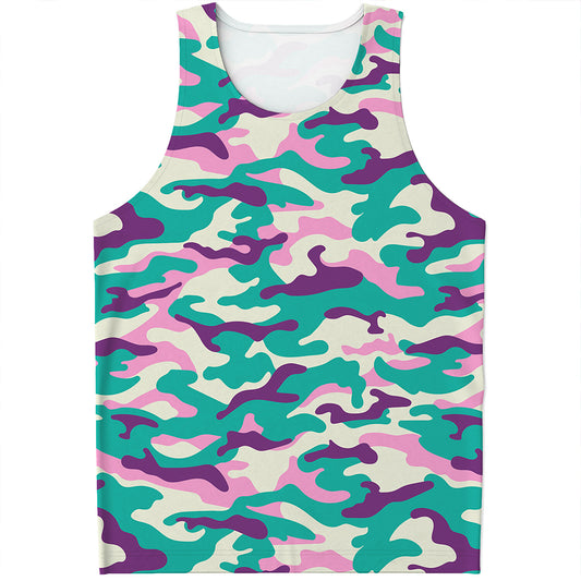 Pastel Teal And Purple Camouflage Print Men's Tank Top