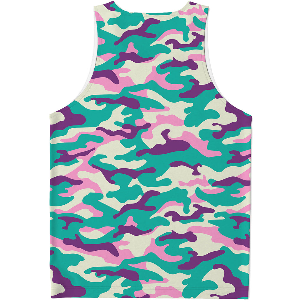 Pastel Teal And Purple Camouflage Print Men's Tank Top