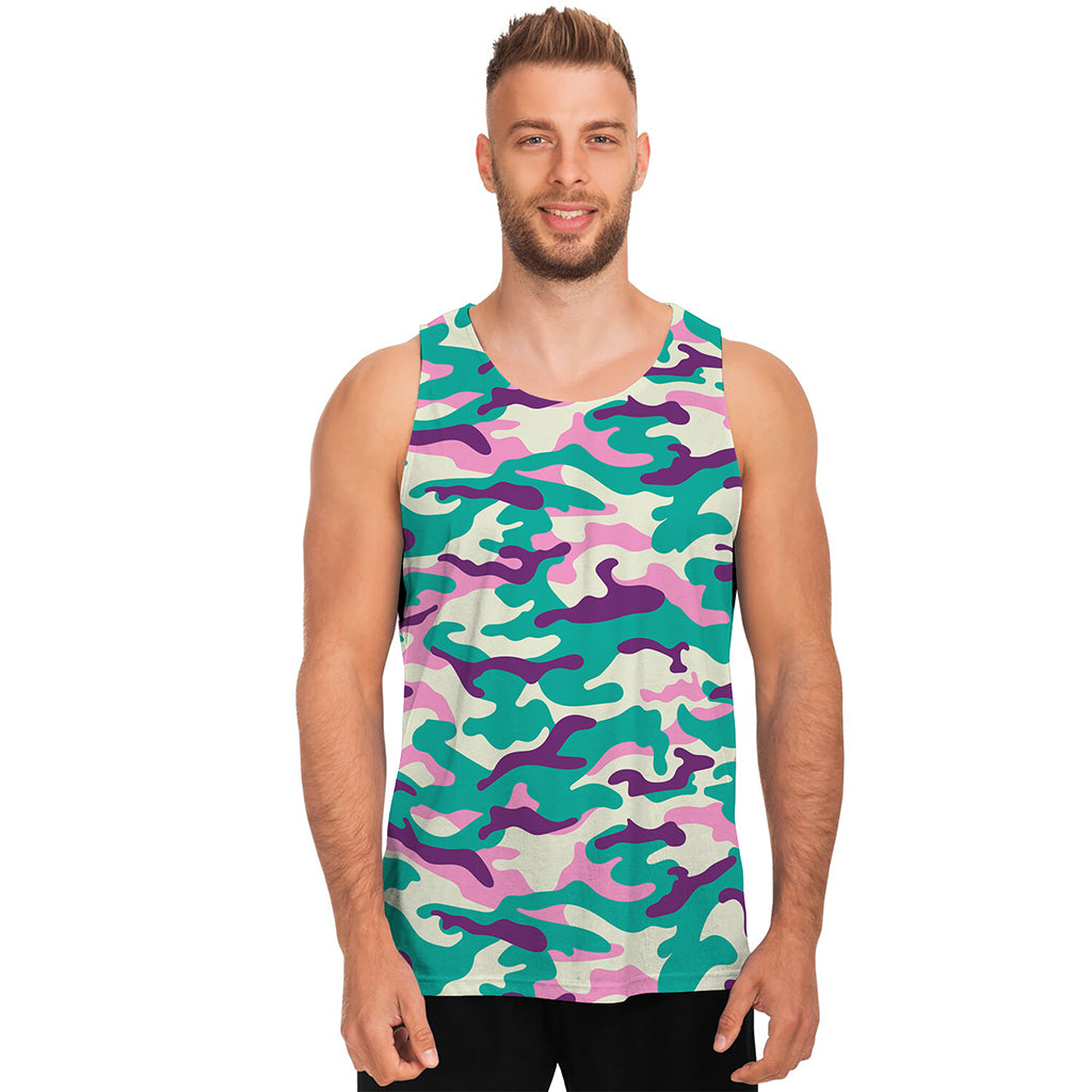 Pastel Teal And Purple Camouflage Print Men's Tank Top