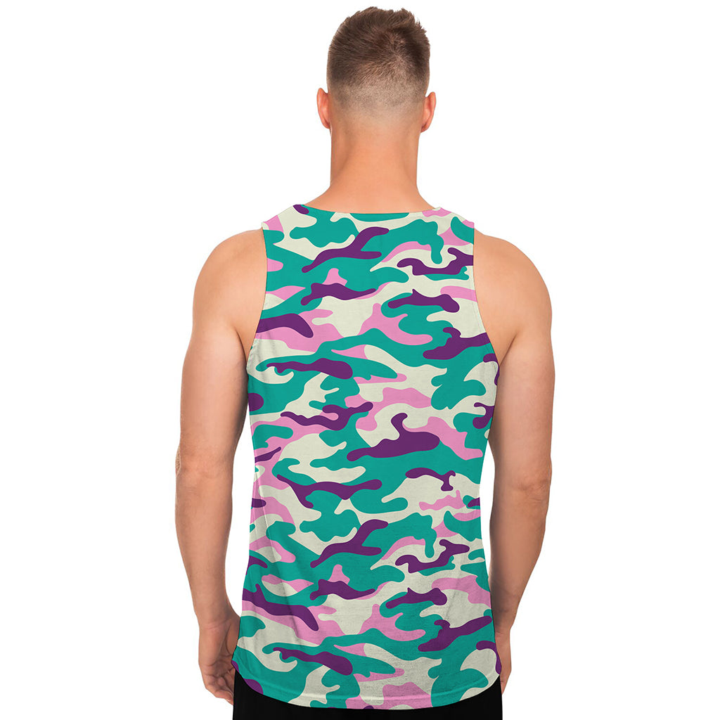 Pastel Teal And Purple Camouflage Print Men's Tank Top