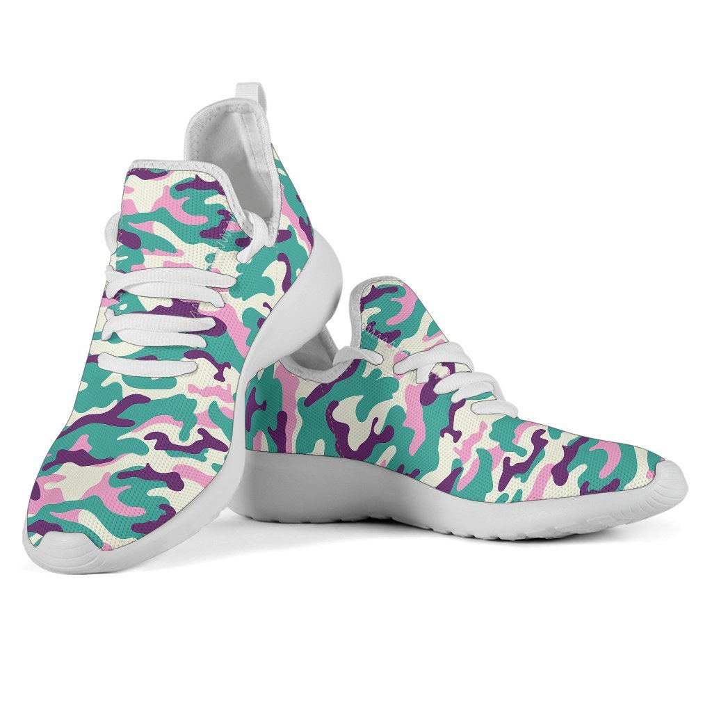 Pastel Teal And Purple Camouflage Print Mesh Knit Shoes GearFrost