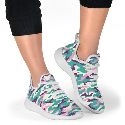 Pastel Teal And Purple Camouflage Print Mesh Knit Shoes GearFrost