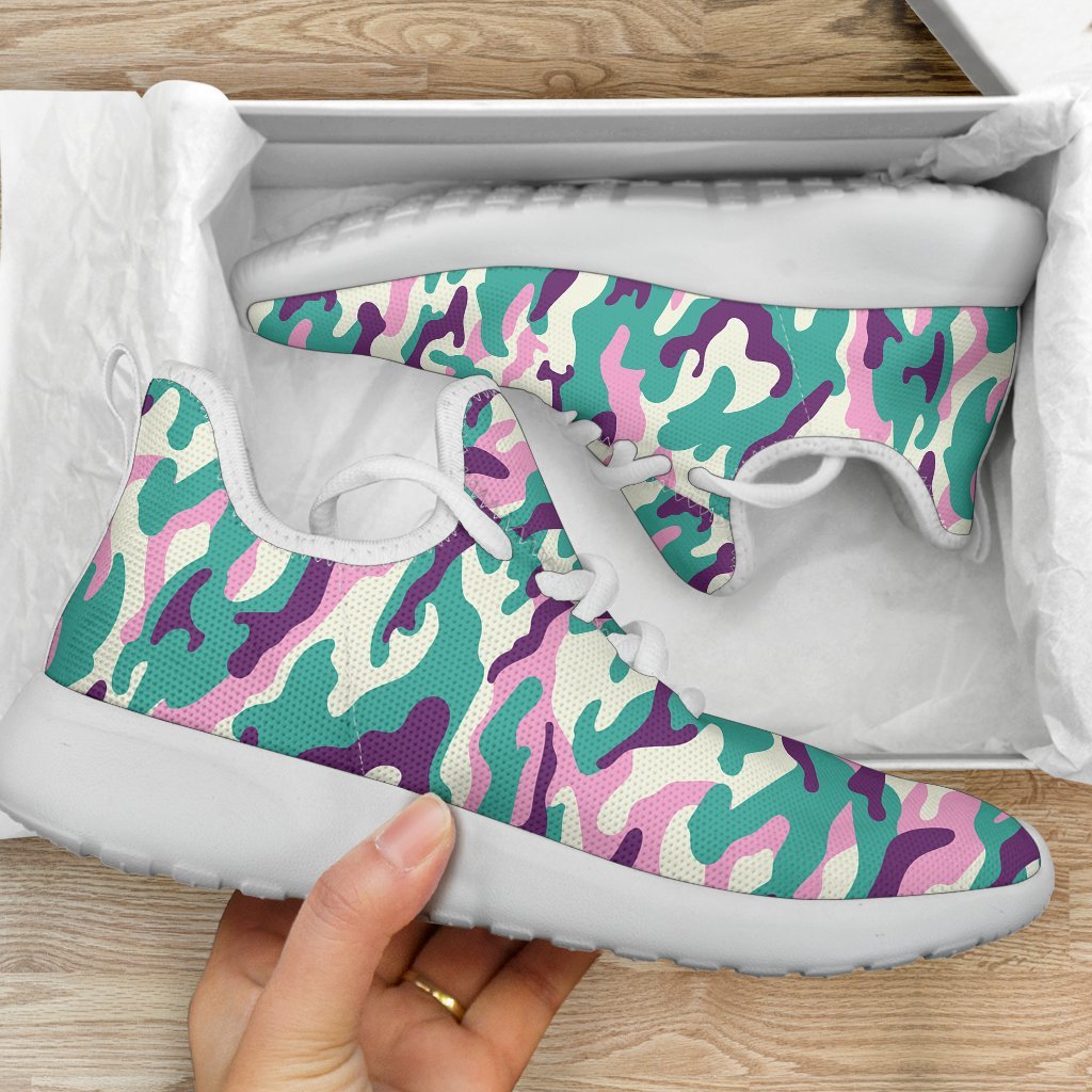 Pastel Teal And Purple Camouflage Print Mesh Knit Shoes GearFrost