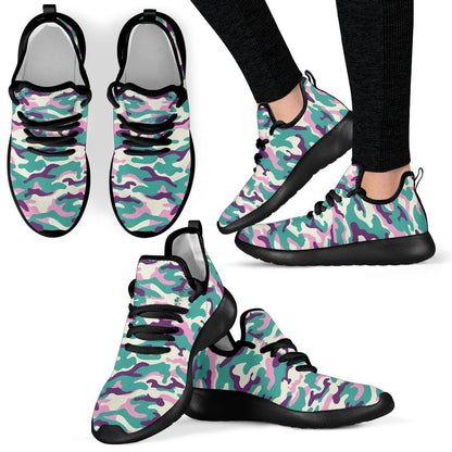 Pastel Teal And Purple Camouflage Print Mesh Knit Shoes GearFrost