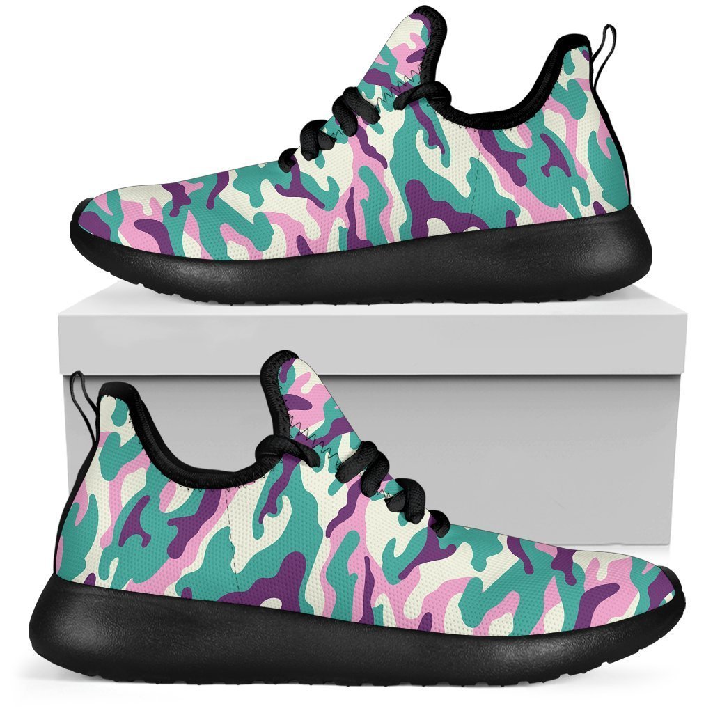 Pastel Teal And Purple Camouflage Print Mesh Knit Shoes GearFrost