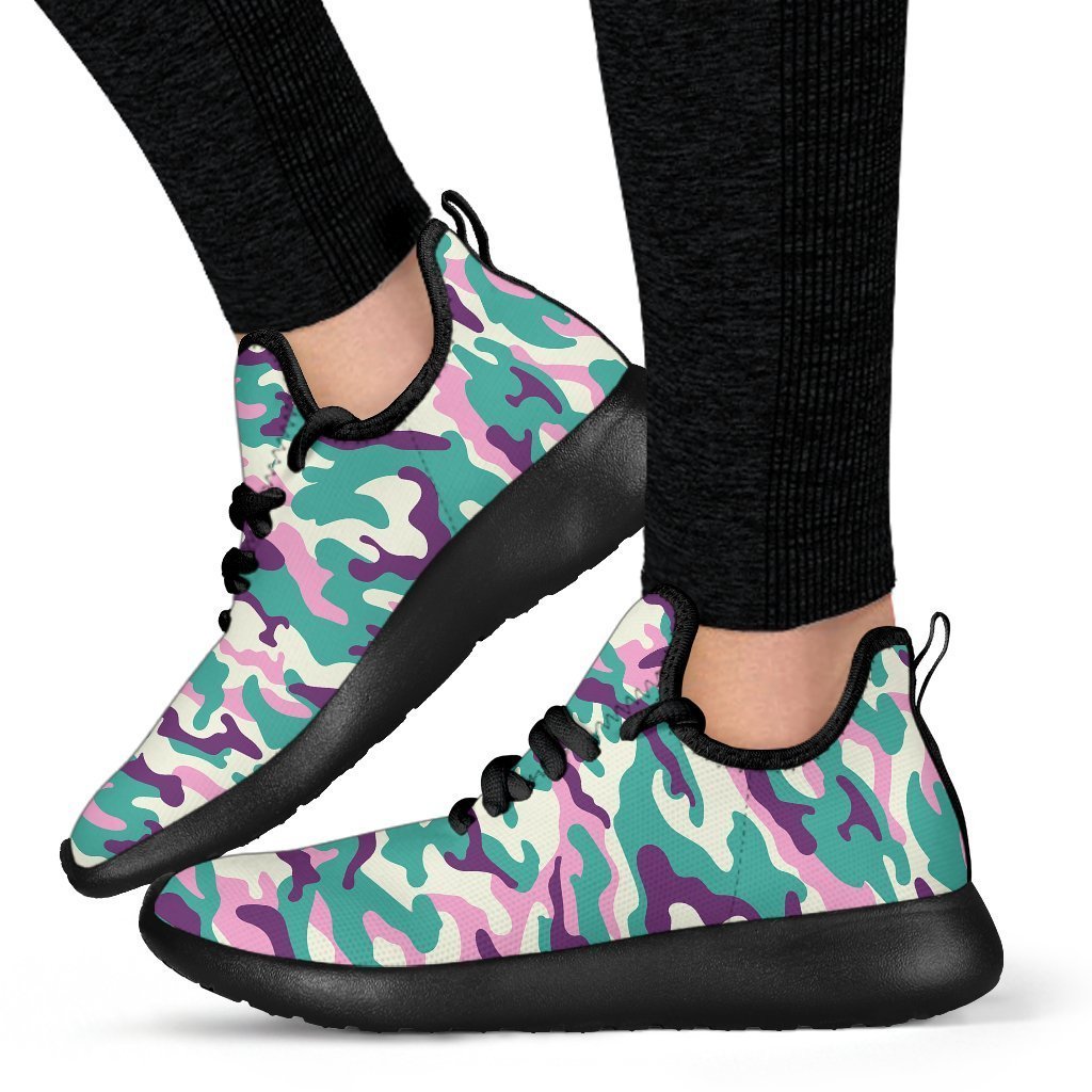 Pastel Teal And Purple Camouflage Print Mesh Knit Shoes GearFrost