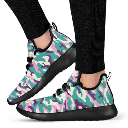 Pastel Teal And Purple Camouflage Print Mesh Knit Shoes GearFrost