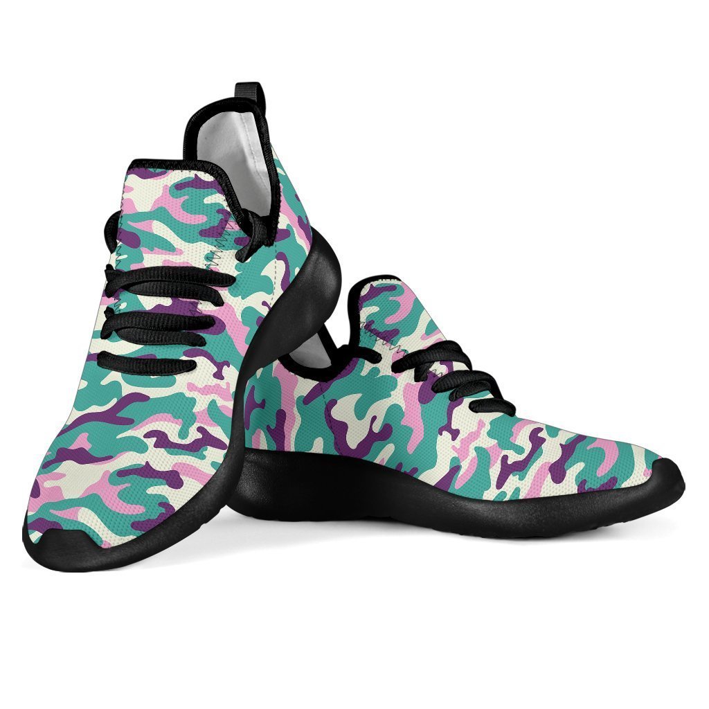 Pastel Teal And Purple Camouflage Print Mesh Knit Shoes GearFrost