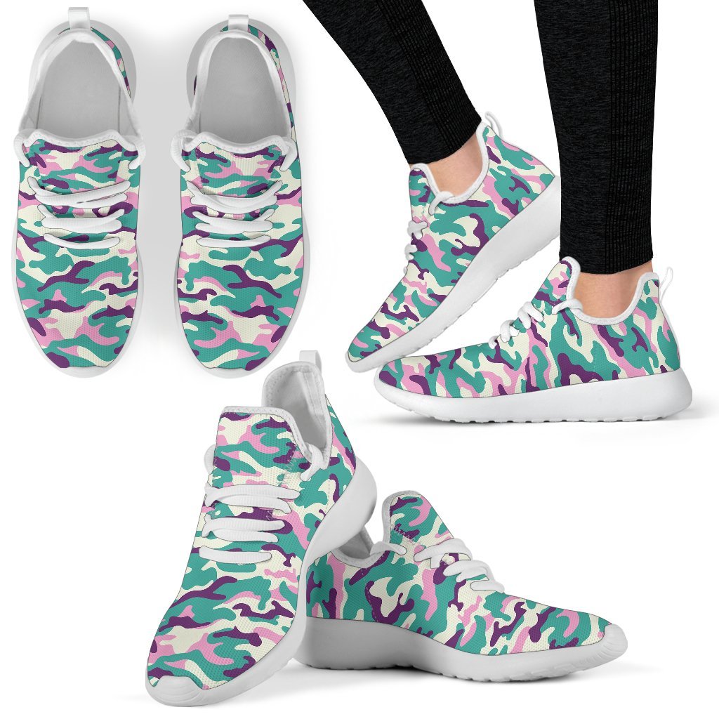 Pastel Teal And Purple Camouflage Print Mesh Knit Shoes GearFrost