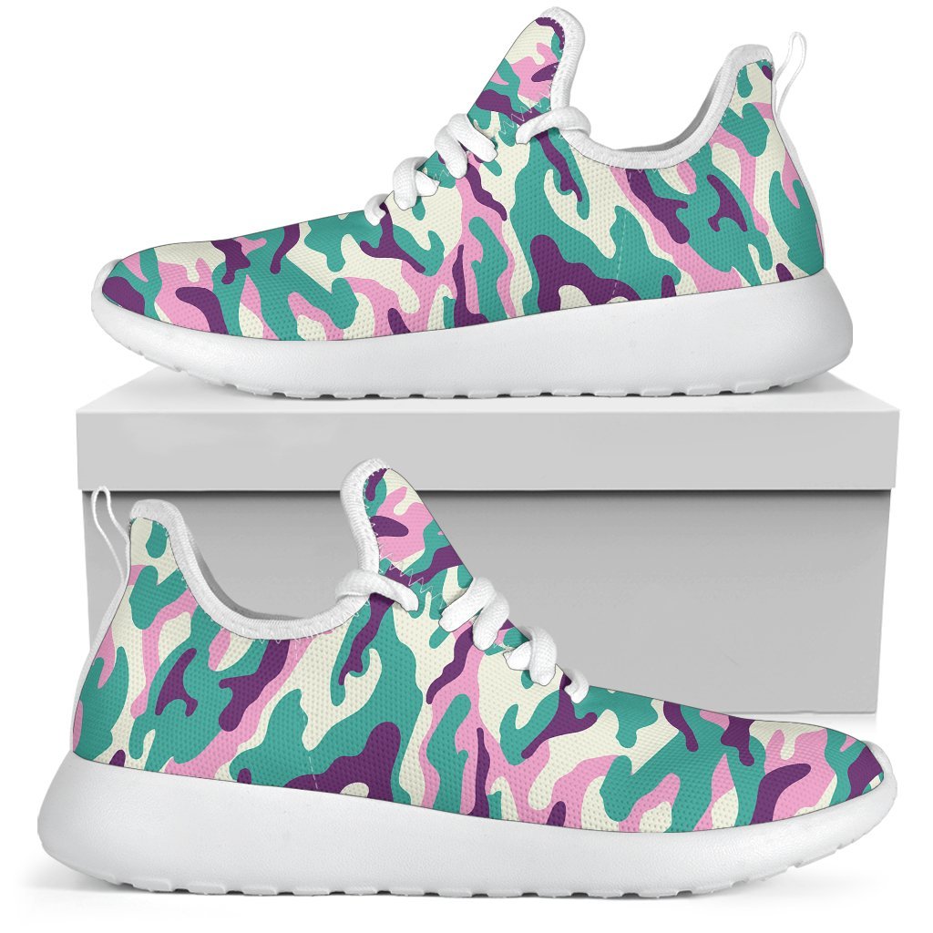 Pastel Teal And Purple Camouflage Print Mesh Knit Shoes GearFrost