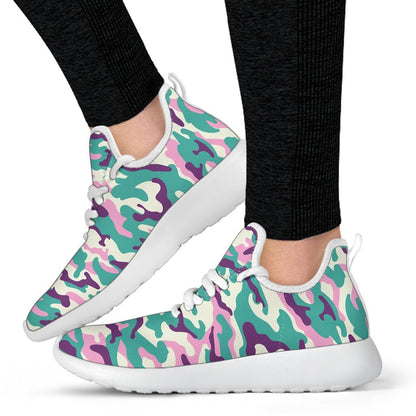 Pastel Teal And Purple Camouflage Print Mesh Knit Shoes GearFrost