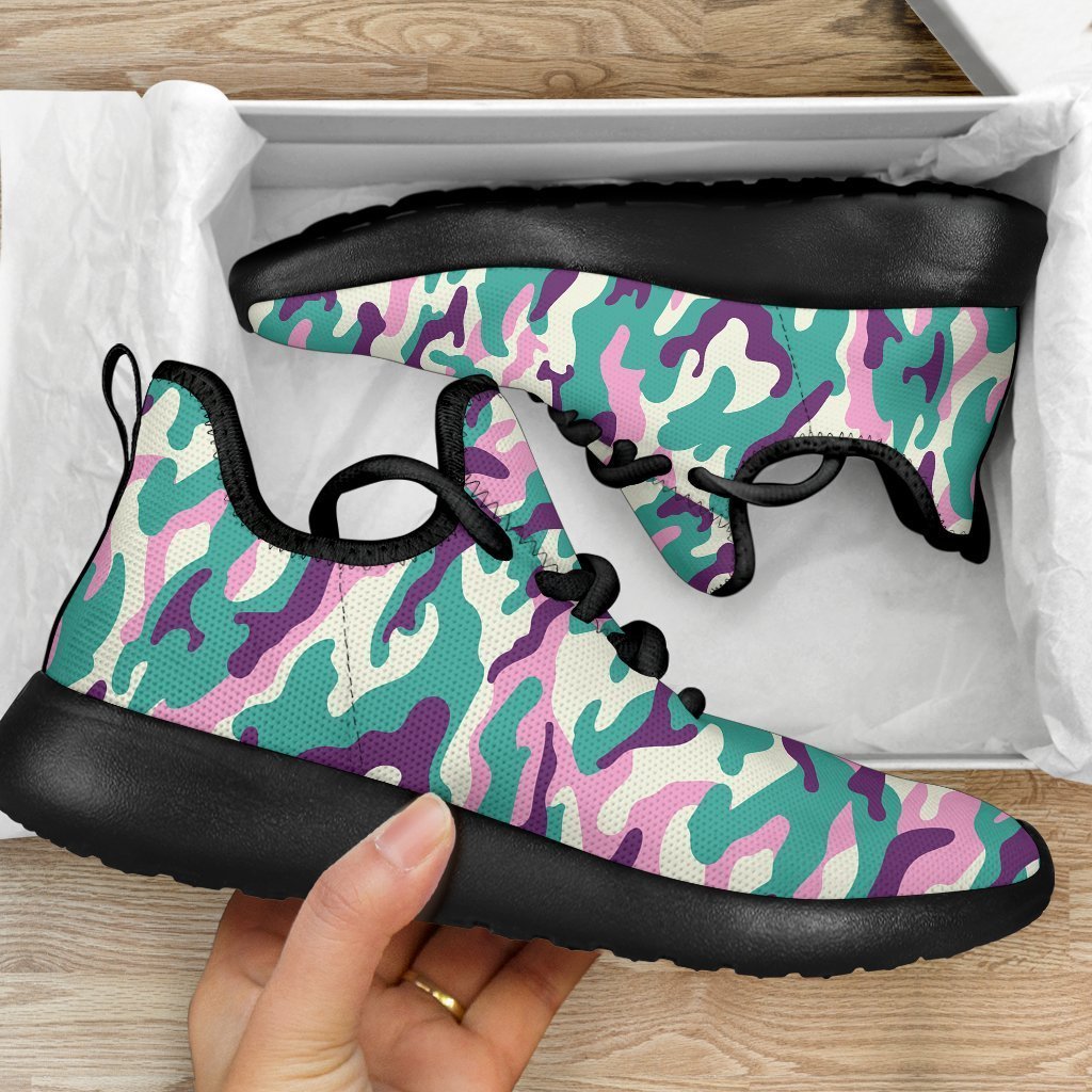 Pastel Teal And Purple Camouflage Print Mesh Knit Shoes GearFrost