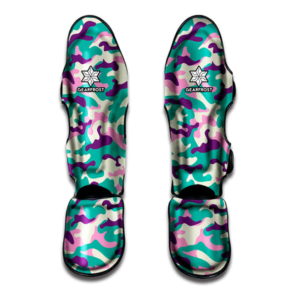 Pastel Teal And Purple Camouflage Print Muay Thai Shin Guard
