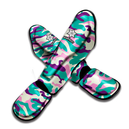 Pastel Teal And Purple Camouflage Print Muay Thai Shin Guard