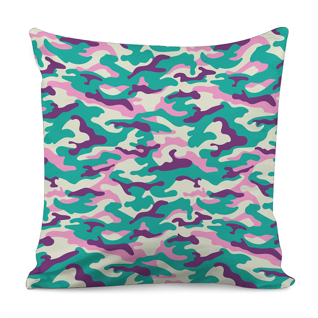 Pastel Teal And Purple Camouflage Print Pillow Cover