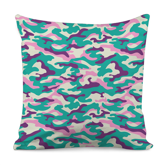 Pastel Teal And Purple Camouflage Print Pillow Cover