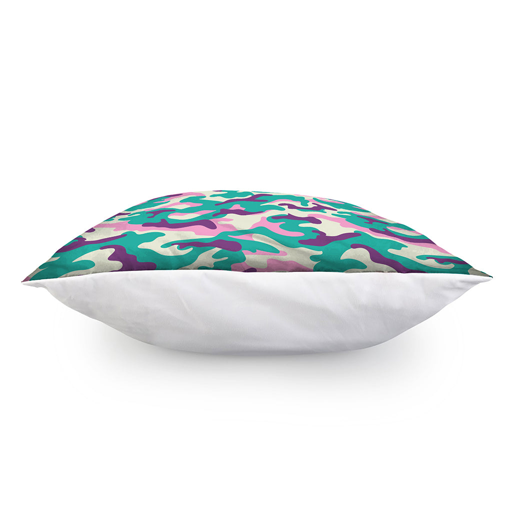 Pastel Teal And Purple Camouflage Print Pillow Cover