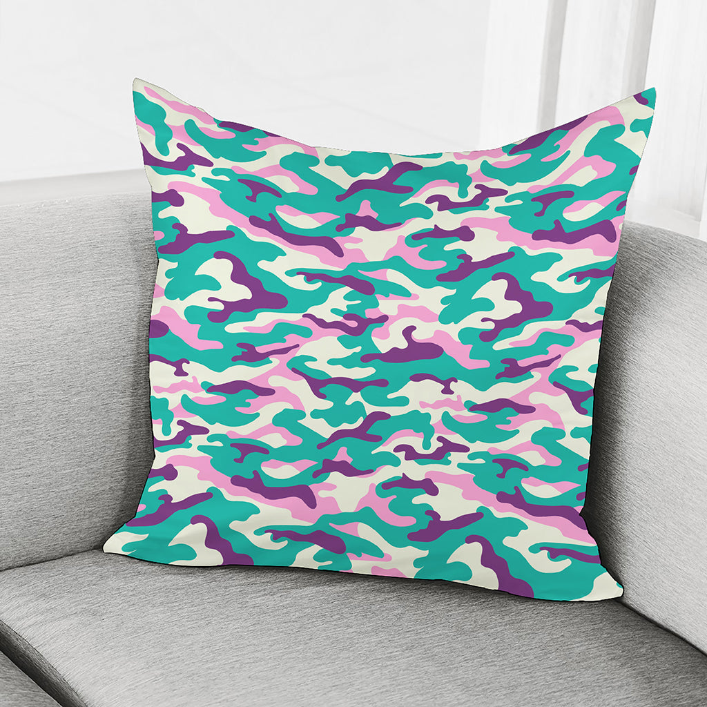 Pastel Teal And Purple Camouflage Print Pillow Cover